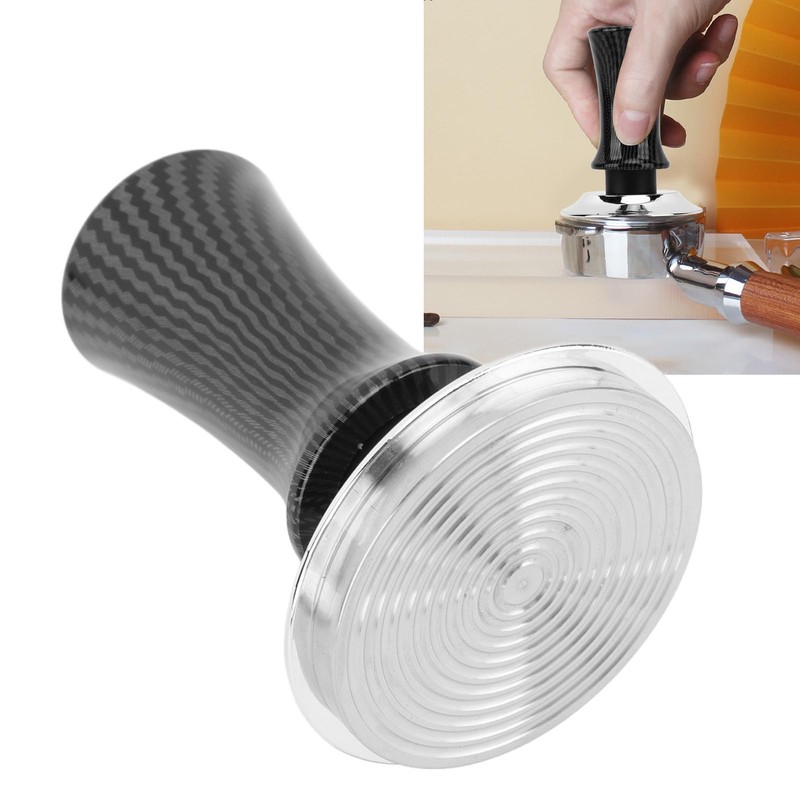 Coffee Hand Tamper 53mm Stainless Steel Balanced Base Carbon Fiber