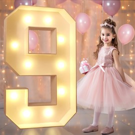 Pooqla 3FT Light Up Numbers, Warm White LED Large Lighted Marquee Numbers, Giant Mosaic Light Up Numbers for Balloons 9th 19th 90th Birthday Decoration Anniversary Party Decor, LED Number 9