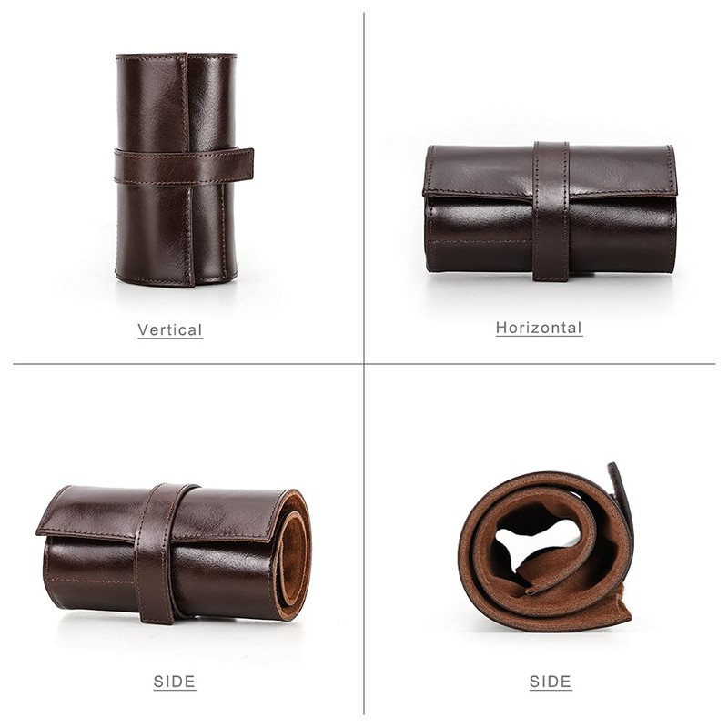 CONTACT'S FAMILY for 6 Watch Roll Strap Leather Portable Travel