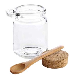1Pcs 250ml/8.3oz Empty Clear Glass Storage Container Bottle Jars With Cork Stopper and Wooden Spoon For Storing Food Bath Salt Seasoning Sauce Cosmetic Powder Honey Nuts and More