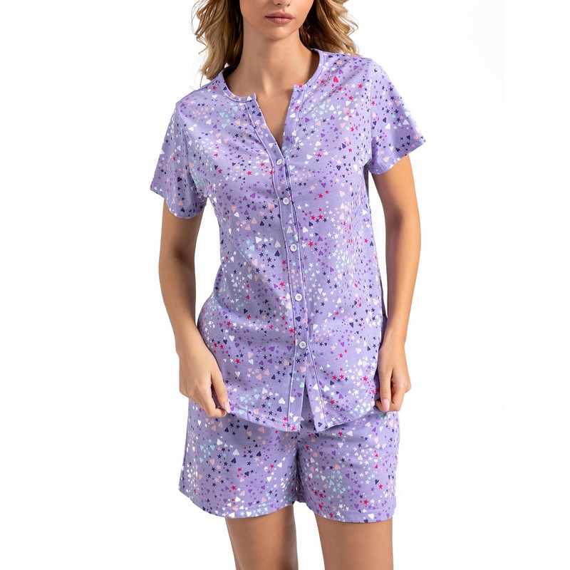 ENJOYNIGHT Womens Pajama Set Button Down Tee and Shorts Sleepwear
