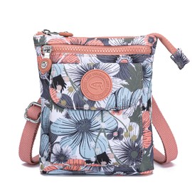 NEICOA Small Crossbody Bags for Women Teen Cute Fanny Packs Cross Body Cell Phone Purse Waist Bag with Multi Pockets(Gray Blue Pink Floral)
