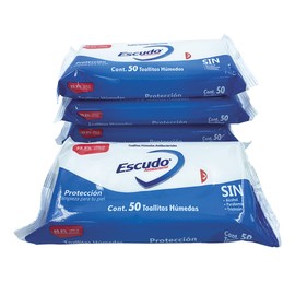 Farvisan 4 Pack Toallitas Húmedas Desinfectantes para Manos, Marca Escudo con 50 pzs. C/U (200 pzs.)