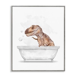 Stupell Industries T-Rex Dinosaur in Bubble Bath White Brown, Designed by Ziwei Li Grey Framed Wall Art, 16x20