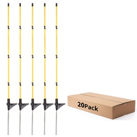 FENSMILE 46 Inches Electric Fence Posts with Adjustable Clips, 20PCS Fiberglass Step in Posts with Metal Spikes, Fence Post for Patio, Garden, Lawn