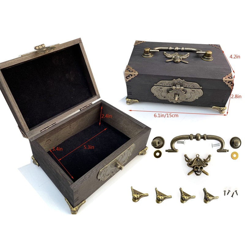1 Set Jewellery Box Antique Lock Latch Hasp Hinges Handle