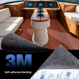 Fullfire Boat Flooring EVA Foam Decking Sheet Faux Teak Marine Floor with Self-Adhesive Backing for Jon Boats Yacht Kayak RV Floor 94" x 16" Dark Brown with Black Lines
