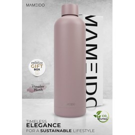 Mameido Stainless Steel Water Bottle, 750 ml, Powder Blush - Leak-proof Thermos Flask, Water Bottle, BPA Free (Bisphenol A), Insulated Flask, Water Bottle Stainless Steel Coffee and Tea