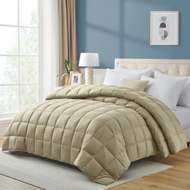puredown®Lightweight Down Feather Comforter, Thin Down Fiber Bedding All Season Full/Queen Size Soft Cotton Cover Ultra Lightweight Down Fiber Duvet Insert (90" x 88")