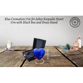 Blue Cremation Urn for Ashes Keepsake Heart Urn with Black Box and Brass Stand Mini urn for Your Loved one Adult & Funeral Burial for Adults and Infants