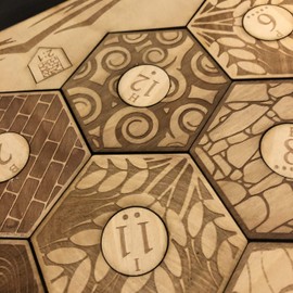 Wooden Game Board With Custom Laser Etched Terrain, Border and Number Tokens Compatible with Settlers of Catan Wooden Board Game