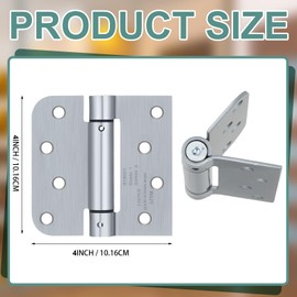 Hicarer 2 Pcs Self Closing Door Hinges 4'' Square 5/8" Radius Corners Auto Spring Loaded Hinges Adjustable Tension Automatic Door Closer Hinge for Garage Commercial Front Back Left Right Hand Door