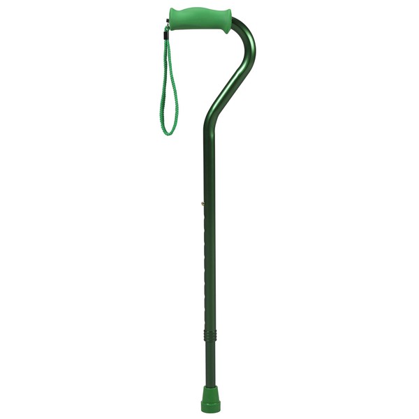 PCP Offset Walking Cane, Height Adjustable, Senior Living Mobility Aid, Increased Stability and Support, Molded Grip, Green, 214172