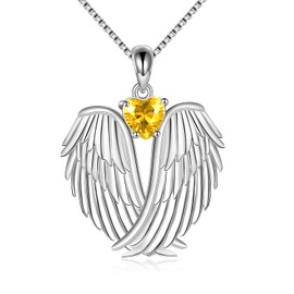 YFN Angel Wings Necklace Sterling Silver Guardian Angel November Birthstone Necklace Wings Pendant Jewelry for Women Gifts