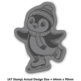 'Happy Penguin Ice Skating' Rubber Stamp - Unmounted Design for Crafting & Scrapbooking, A7 (RS00056665)
