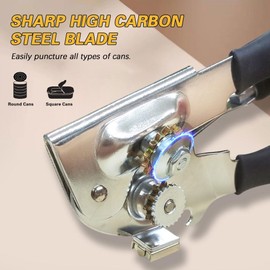 NUFR Commercial Heavy-Duty Manual Can Opener with Easy-Turn Crank, Long Rubber Handle & Magnetic Lid Holder