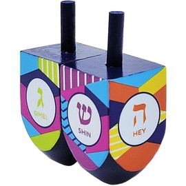 The Dreidel Company Let's Play The Hanukkah Game 2 Multi Colored Extra Large Hand Painted Wood Dreidelsâ€¦ (Style 4, Pack of 4)