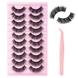 FADLASH False Eyelashes Kit 10 Pairs Mink Lashes Wispy with Strip Lash Glue and Tweezer Fake Eyelashes Natural Look Handmade Eyelashes Fake Lashes Strips (LDM-22 Kit)