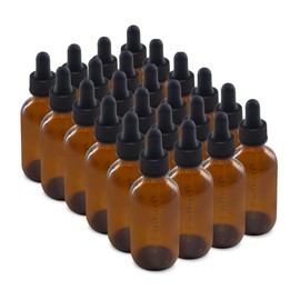 The Bottle Depot - 24 Pack - 2 oz Glass Bottle with Dropper - Clear Amber - 20-400 Neck Finish - Boston Round Bottles - UV Rays Protection