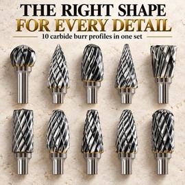 10-Piece Double-Cut Tungsten Carbide Rotary Burr Set for Grinding & Carving – 1/8" Shank Compatible with Dremel Rotary Tools