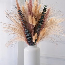 Dried Pampas Grass & Eucalyptus Decor, 100% Natural Bunny Tails Bouquet for Boho Table Centerpieces, 60PCS Olive Green Wall & Floor Arrangements, Fall Home Styling