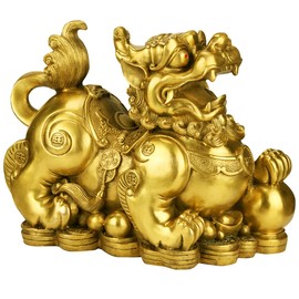 CCYMLOA Feng Shui pixiu Brass Statue A Pair pi yao Sculpture Home Decor Golden Decoration Figurine Attract Money and Good Luck (3.2" L x 1.6" W x 2.8" H)