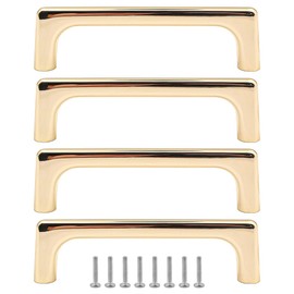 ZONADAH Set of 4 Cabinet Gold Plated Slim Handles, Hole Distance 96mm,Total 106mm, White Cabinet Pull Handles, Furniture Drawer Cabinet Copper Cup Drawer Handles for Cupboard Wardrobe Dressers