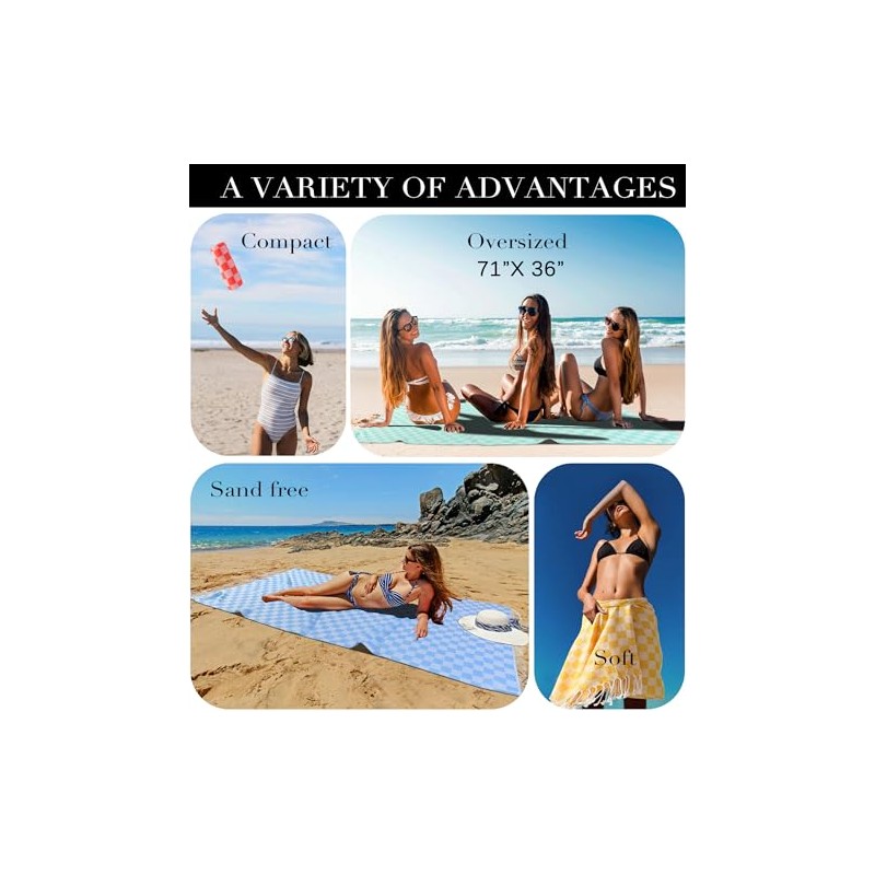 Antfuny Checkered Plaid Turkish Beach Towel Vacation Essentials Blanket Sand