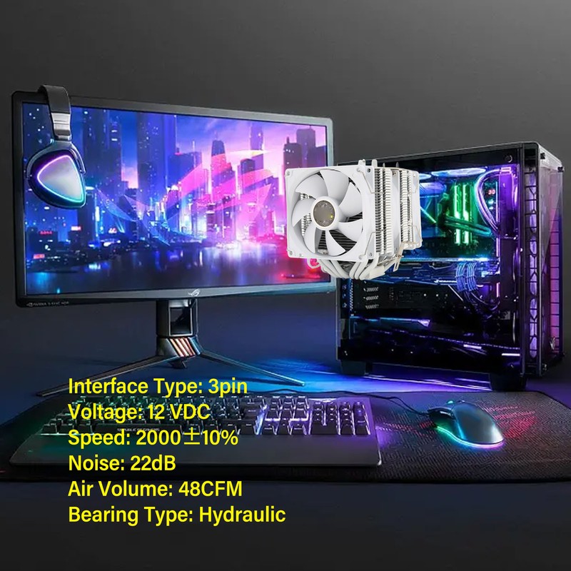 CPU Air Cooler 3.5in Dual Tower 6 Heat Pipes 3pin