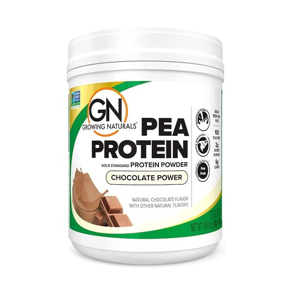 Growing Naturals | Chocolate Raw Pea Powder 16g Plant Protein | 2.8G BCAA, Low-Carb, Low-Sugar, Non-GMO, Vegan, Gluten-Free, Keto & Food Allergy Friendly | Chocolate Power (15.8 Ounce (Pack of 1))