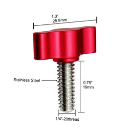 Xadnitu 1/4"-20 x 3/4" Thread 4 PacksThumb Screw,Stainless Steel Standard/Coarse Thread with Red Adjustable Tee Wing Aluminum Knob to Remove Replace Hand Clamping Tightening Knob Power Supply