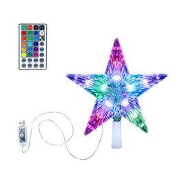 Christmas Tree Topper,Brogrous, 9.5inch 24 Modes Color Changing,10 LED Christmas Star Tree Topper Lighted with Versatile Remote Controller, USB Powered Tree-top Star for Xmas Tree Decoration