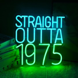 Straight Outta 1975 Neon Light Sign Celebrate 50th Men and Women Birthday Party Happy Fifty Years Old Birthday LED Sign Best Age 50 and Fabulous for Bedroom Home workroom Man cave Party Wall Decor