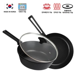 [No Margin Deal] Environmental hormone / [노마진딜] 환경호르몬X 안눌러붙는 만능 안덕션호환 프라이팬28cm 궁중팬28cm 세트 논스틱코팅, 프라이팬28cm+궁중팬28cm+유리뚜껑