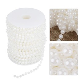 82ft/Roll Faux Pearls Bead Roll Artificial Pearl Beads Chain Crafts Flowers Garland String DIY Wedding Party Home Door Window Curtain Decoration 6mm (White)