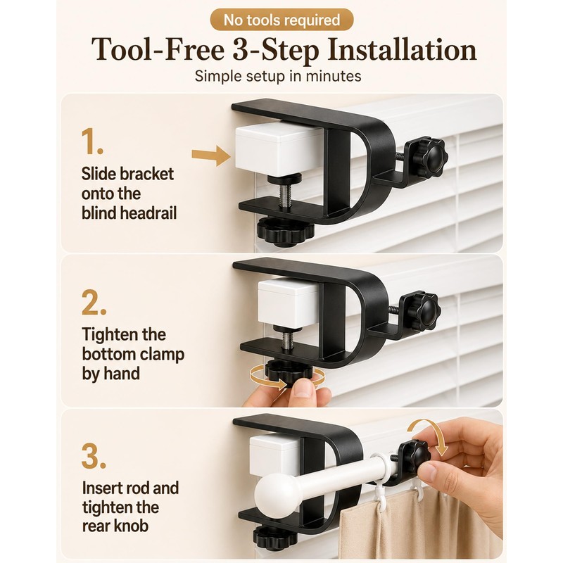 Bobuuii No Drill Curtain Rod Brackets, Inside/Outside Mount, Black 2