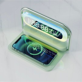 OTXKOO 4-in-1 Wireless Charger with Colorful Night Lights, Bluetooth Speaker, Digital Clock Alarm ; M11