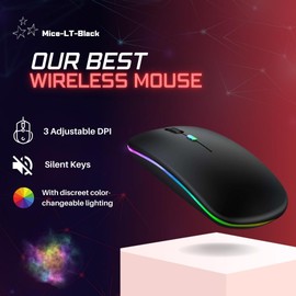 Silent PC Wireless Mouse, Optical Technology, 1600 DPI to track precisely on any surface noise reduction, Comfortable & Ergonomic Design, USB A Dongle Included, Black