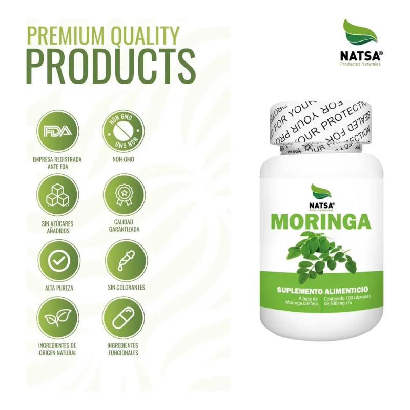 NATSA Moringa 100 Cápsulas, Calidad Premium