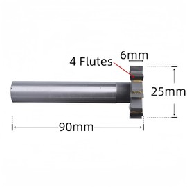 HSS-AL T Slot End Mill Milling Cutter，High-Speed Steel Woodruff Keyseat Cutter, HalfRound Keyway Milling Cutter, Straight Shank, 8 Flutes, 25 x 6 x 90mm