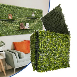 Bynbbur 14 PCS Artificial Panel 18"x18" Milan with White Flowers Hard Base Fence Privacy Screen Evergreen Wall for Patio Indoor Outdoor Garden Wedding Décor