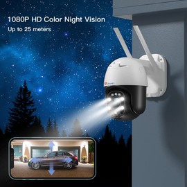 Ctronics PTZ Dome WiFi Outdoor Security Camera, 1080P IP Camera, Wireless with Human Motion Sensor, 30 m Night Vision in Colour, IP66 Waterproof, 2-Way Audio, Automatic Following.