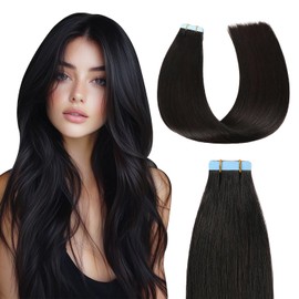 MissMe Tape-in Extensions, Real Hair, 40 cm, #1B Natural Black, Pack of 20, Real Hair Bonding Extensions, 40 g, Tape-In Extensions, Real Hair