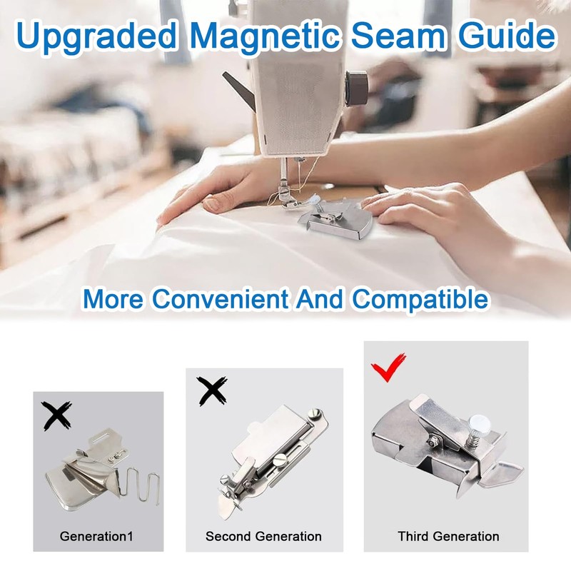 Magnetic Seam Guide, Multifunctional Anti-Curl Magnetic Gauge, Universal Sewing Machine