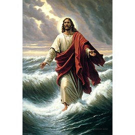 24x36 gallery poster, Jesus Christ walking on water in the storm on the Sea of Galilee p6