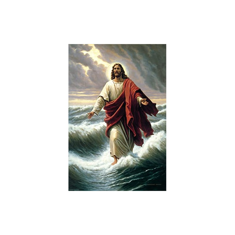 24x36 gallery poster, Jesus Christ walking on water in the