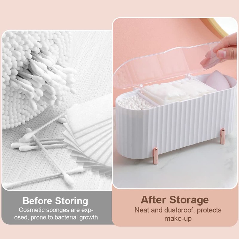 skytowards Cotton Pad Dispenser Cotton Buds Storage 3 Compartments Cotton