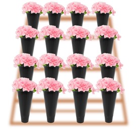 DYNAMI 16 Pcs Black Plastic Flower Buckets,Coniform Flower Display Buckets Tall Vase Bucket for Flower Display Stand,15.35in H*8.66in W (16Pcs Black Buckets)