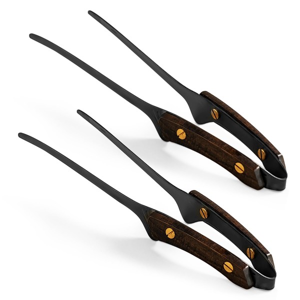 ziyue Yakiniku Tongs, Wooden Handle, Stainless Steel, Yakiniku, Barbecue, Fried Food, BBQ, BBQ Tongs, Pasta, Camping, Outdoors, Total Length 9.8 inches (25 cm) (A-2 Piece Set - Black)