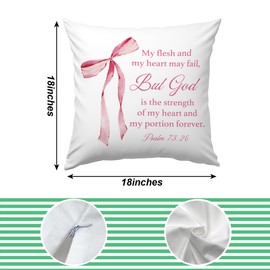 KongMoTree Pink Coquette Bow Christian Pillows Covers, Christian Gifts for Women, Inspirational Bible Verse Pillow Covers, Flannel Pillow Cases Decor for Couch Bedroom Prayer Room - Psalm 73:26